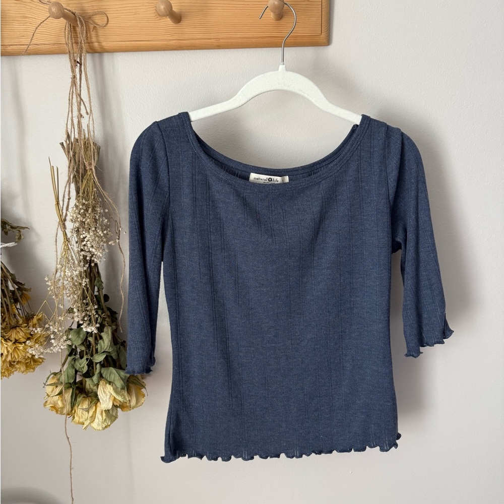 NATURAL LIFE Leah Pointelle Top - Slate Blue